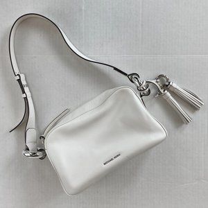 Michael Kors White Leather Camera Style Shoulder Bag With Tassels Excellent Cond